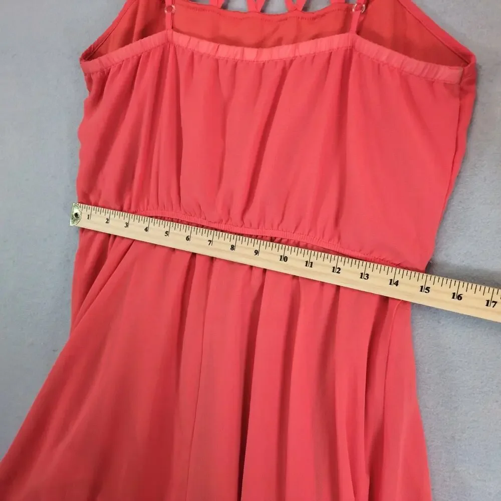 Sequin Hearts Orange Chiffon Sleeveless Mini Sun Dress Jr Sz M Lattice Straps - Picture 5 of 10